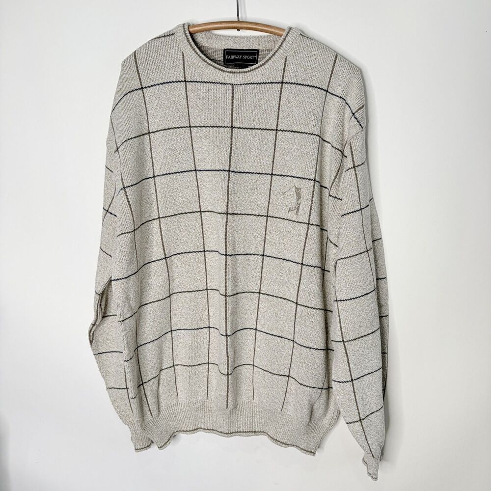 Vintage Fairway Sport Sweater Golf Grandpa Grandpacore Grid Men Size XL
